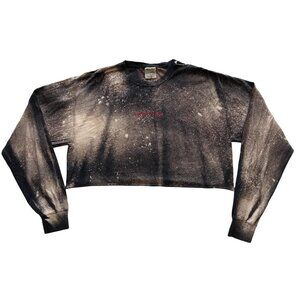 Upcycled Vintage USA Cropped Oversized Bleach Dye Long Sleeve T Shirt Large